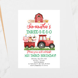Invitación Farm Animals Red Boy Barnyard Birthday Party