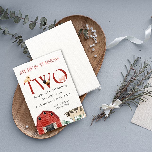 Invitación Farm Animals Second Birthday Party Invitation (Farm Animals Second Birthday Party Invitation)