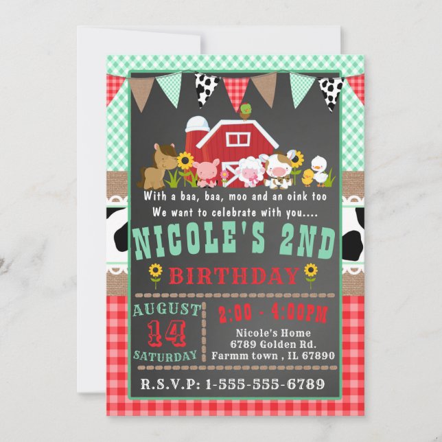 Invitación Farm Barnyard Birthday Party (Anverso)