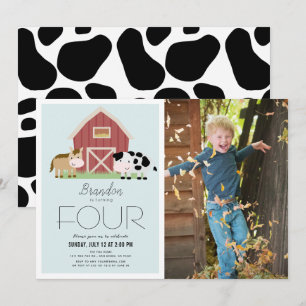 Invitación Farm Barnyard Blue Boy Photo Birday