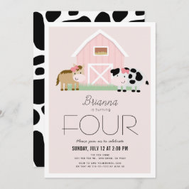 Invitación Farm Barnyard Chica rosa Cumpleaños