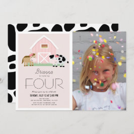 Invitación Farm Barnyard Chica rosa Foto Cumpleaños