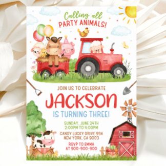 Invitación Farm Birthday Invitation, Red Barnyard