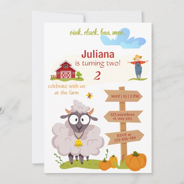 Invitación Farm Birthday invitation template Bernard invite (Anverso)