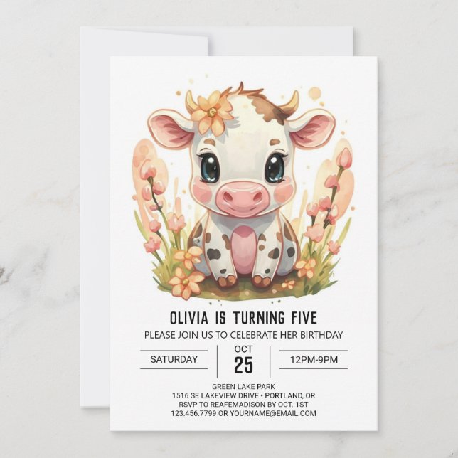 Invitación Farm Boho Barnyard Cow Cumpleaños (Anverso)