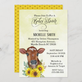 Invitación Farm Cow Sunflower Yellow Watercolor amarillo Baby