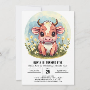 Invitación Farm Cute Moderno Cow Cumpleaños