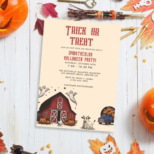 Invitación Farm Ghost Vintage Halloween (Subido por el creador)