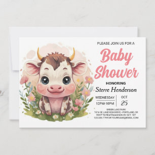 Invitación Farm Girly Online Cow Baby Shower