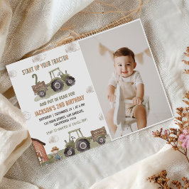 Invitación Farm Green Tractor 2º cumpleaños