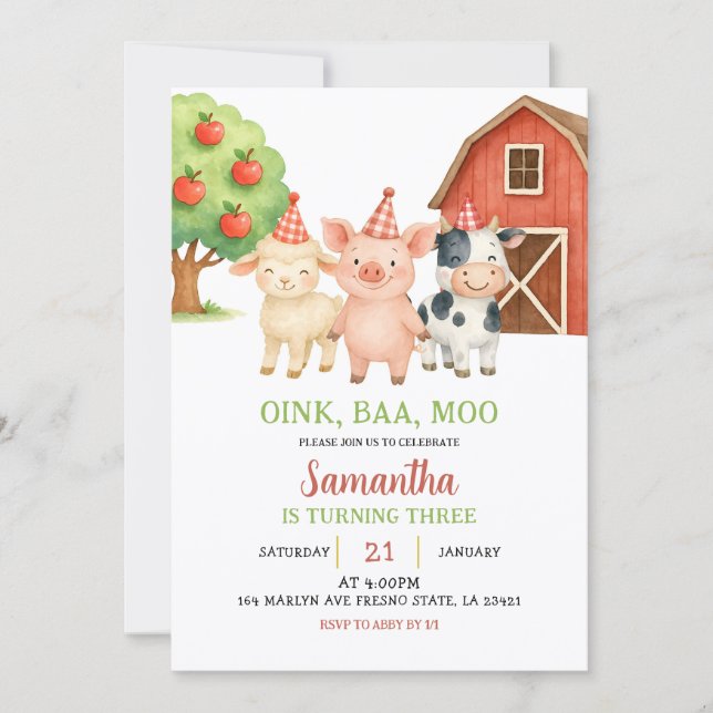 Invitación Farm Party Birthday Invitation (Anverso)