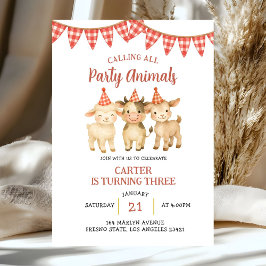 Invitación Farm Party Calling All Party Animals Birthday 