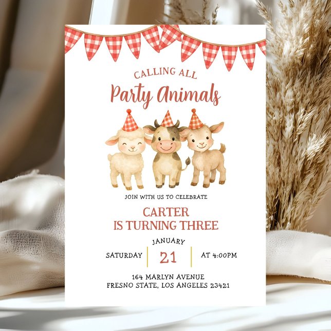 Invitación Farm Party Calling All Party Animals Birthday  (Subido por el creador)