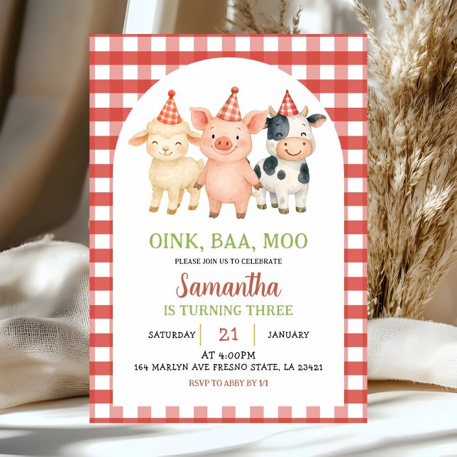 Invitación Farm Party Gingham Birthday Invitation (Subido por el creador)