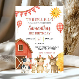 Invitación Farm Party Three-i-e-i-o Birthday Invitation