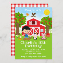 Farm Red Barnyard Birday Black Hair Boy