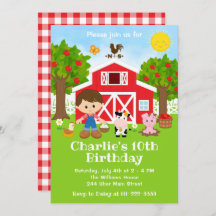 Farm Red Barnyard Birthday Brown Hair Boy