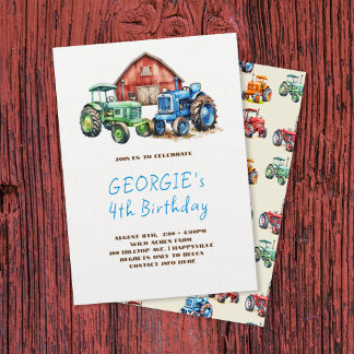 Invitación Farm Tractor Barnyard Birthday Party