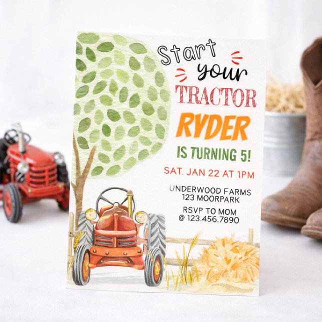Invitación Farm Tractor Birthday Party Invitation | Red Tract (Subido por el creador)