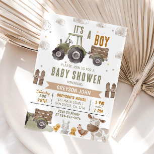 Invitación Farm Tractor Boy Baby Shower