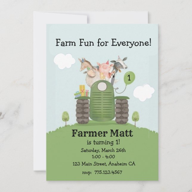 Invitación Farmer Fun for Everyone Birthday Invitation (Anverso)