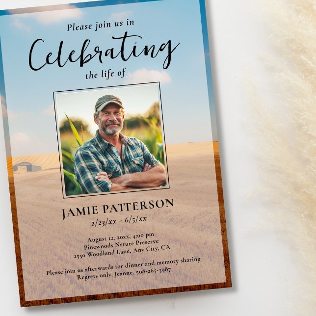 Invitación Farmer's Celebration of Life Custom Photo, Funeral (Subido por el creador)