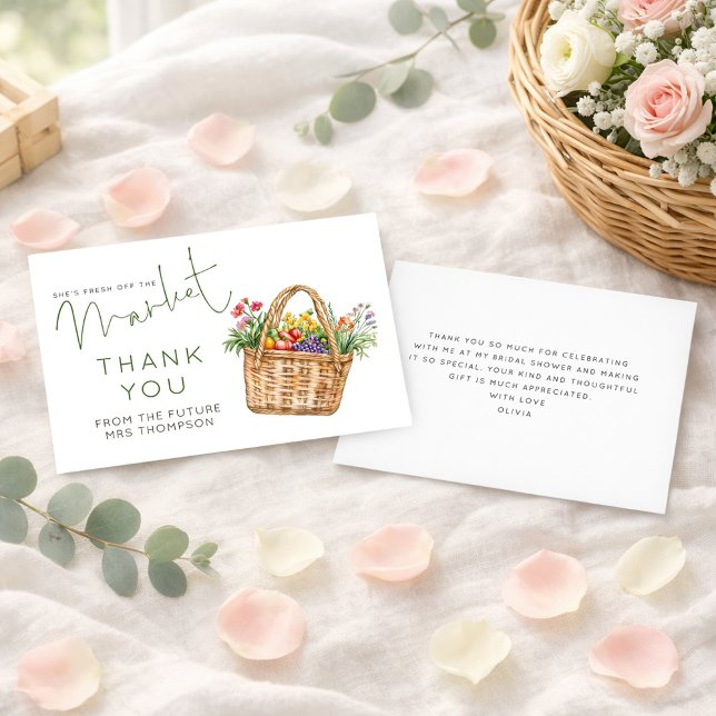 Invitación Farmers Market Bridal Shower Green Thank You Card (Front and back view)