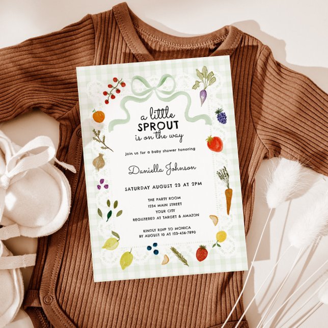 Invitación Farmer's Market Gingham & Lace Baby Shower (Farmer's Market Gingham Baby Shower Invite)