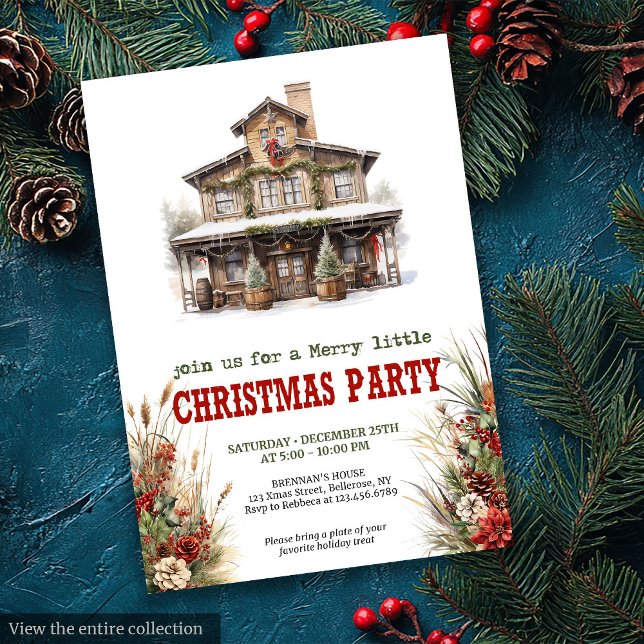 Invitación Farmhouse Christmas party printable red green  (Farmhouse Christmas party printable red green invite

)