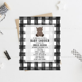Invitación Farmhouse Gingham Bear Baby Shower