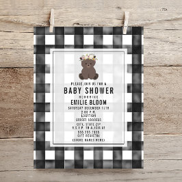 Invitación Farmhouse Gingham Boho Bear Baby Shower