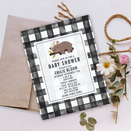 Invitación Farmhouse Gingham Boho Sleepy Bear Baby Shower