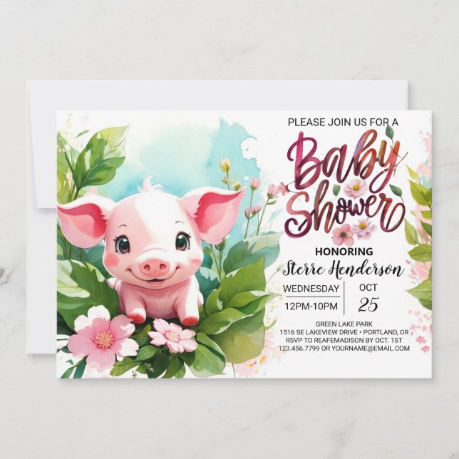 Invitación Farmyard Fun Pig Boho Baby Shower (Anverso)