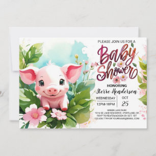 Invitación Farmyard Fun Pig Boho Baby Shower