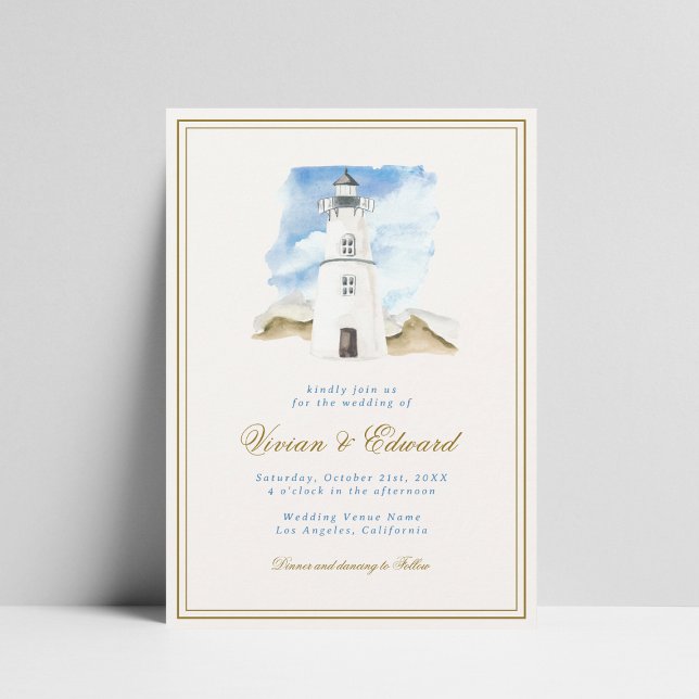Invitación Faro acuático Boda costero náutico (Subido por el creador)