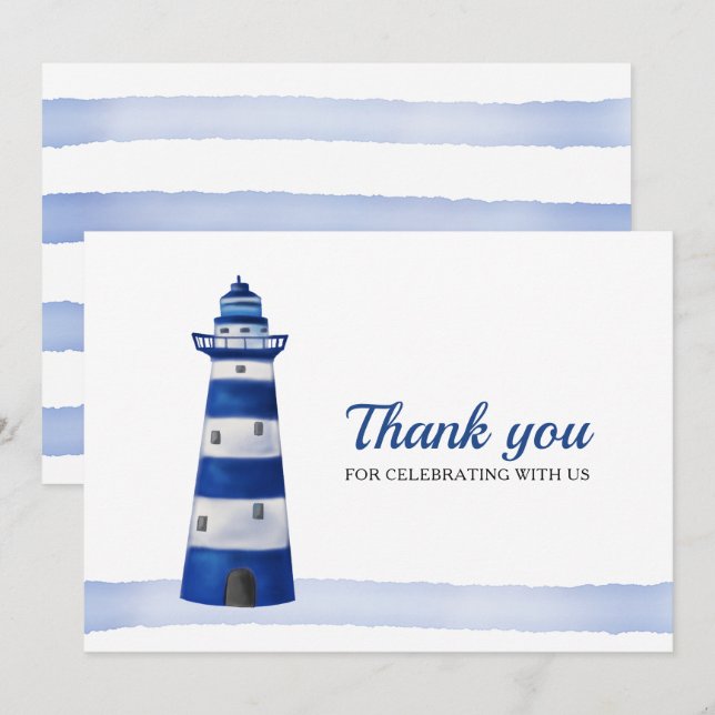 Invitación Faro | Baby Shower Nautical Gracias (Anverso / Reverso)