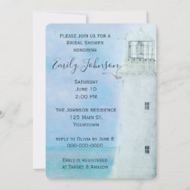 Invitación Faro blanco acuarela y gaviotas