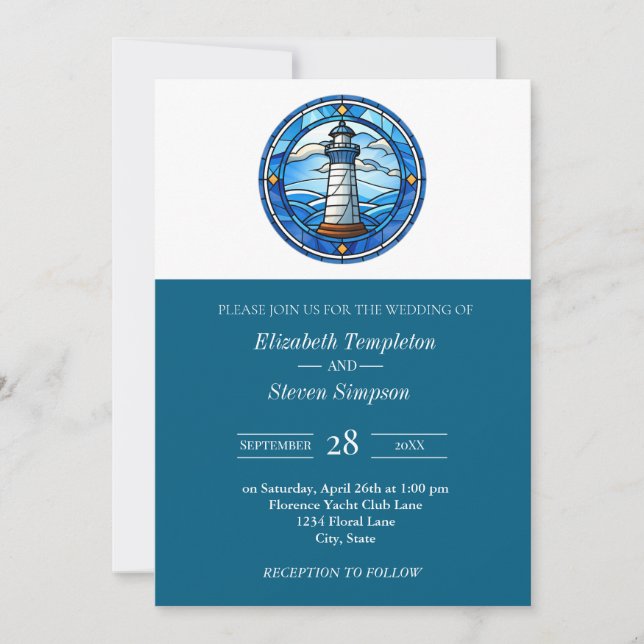 Invitación Faro Boda náutico Marítimo Moderno (Anverso)