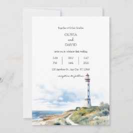 Invitación Faro costero Sendero Océano Vista de la playa Boda