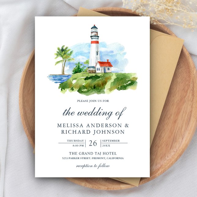 Invitación Faro de acuarela rústico Boda náutico (Subido por el creador)