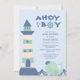 Invitación Faro de ballena verde azul Ahoy Boy Baby Shower