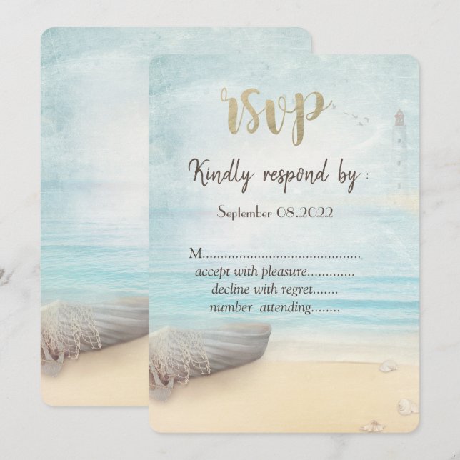 Invitación Faro de barca de playa RSVP (Anverso / Reverso)