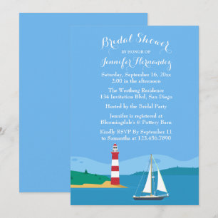 Invitación Faro de ducha Naudal Blue Bridal y barco de vela