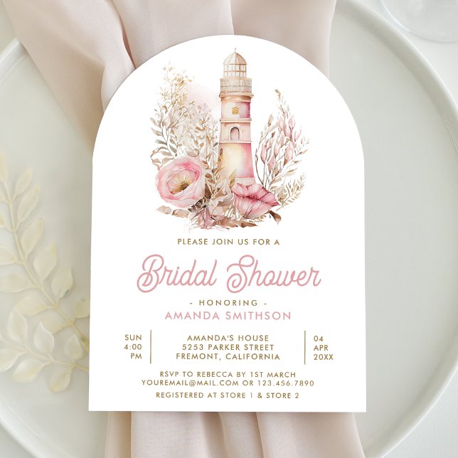 Invitación Faro De Flor Rosa Nautical Arch Ducha De Novias (Subido por el creador)