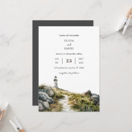 Invitación Faro de Flor Silvestre Costera Sendero Beach Weddi