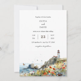 Invitación Faro de Flor Silvestre Costero Vista Boda Playa