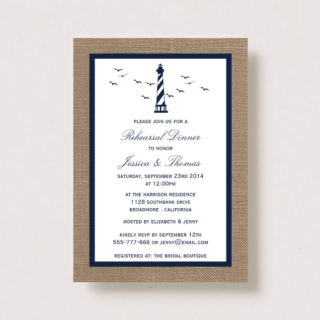 Invitación Faro de la Armada y cena de ensayo náutico Burlap (Subido por el creador)