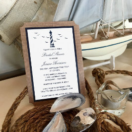 Invitación Faro De La Marina En La Ducha Náutica Burlap