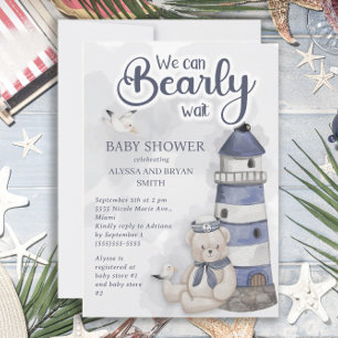 Invitación Faro de osito de peluche Apenas espera ducha de be