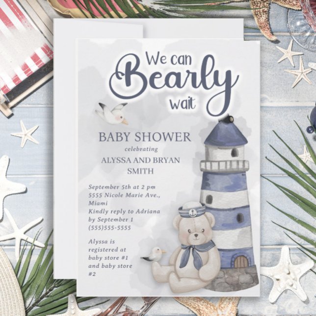 Invitación Faro de osito de peluche Apenas espera ducha de be (Subido por el creador)